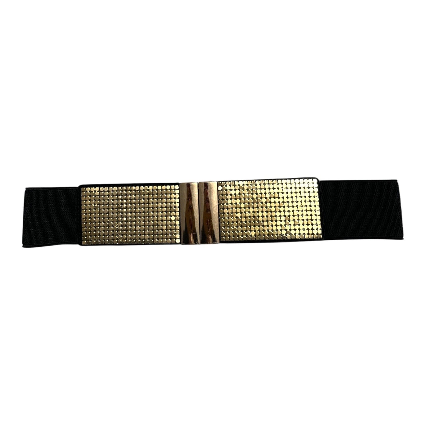 Y2K Etc. Black Elastic Waist Belt with Gold Metal Stretch Buckle Size SM