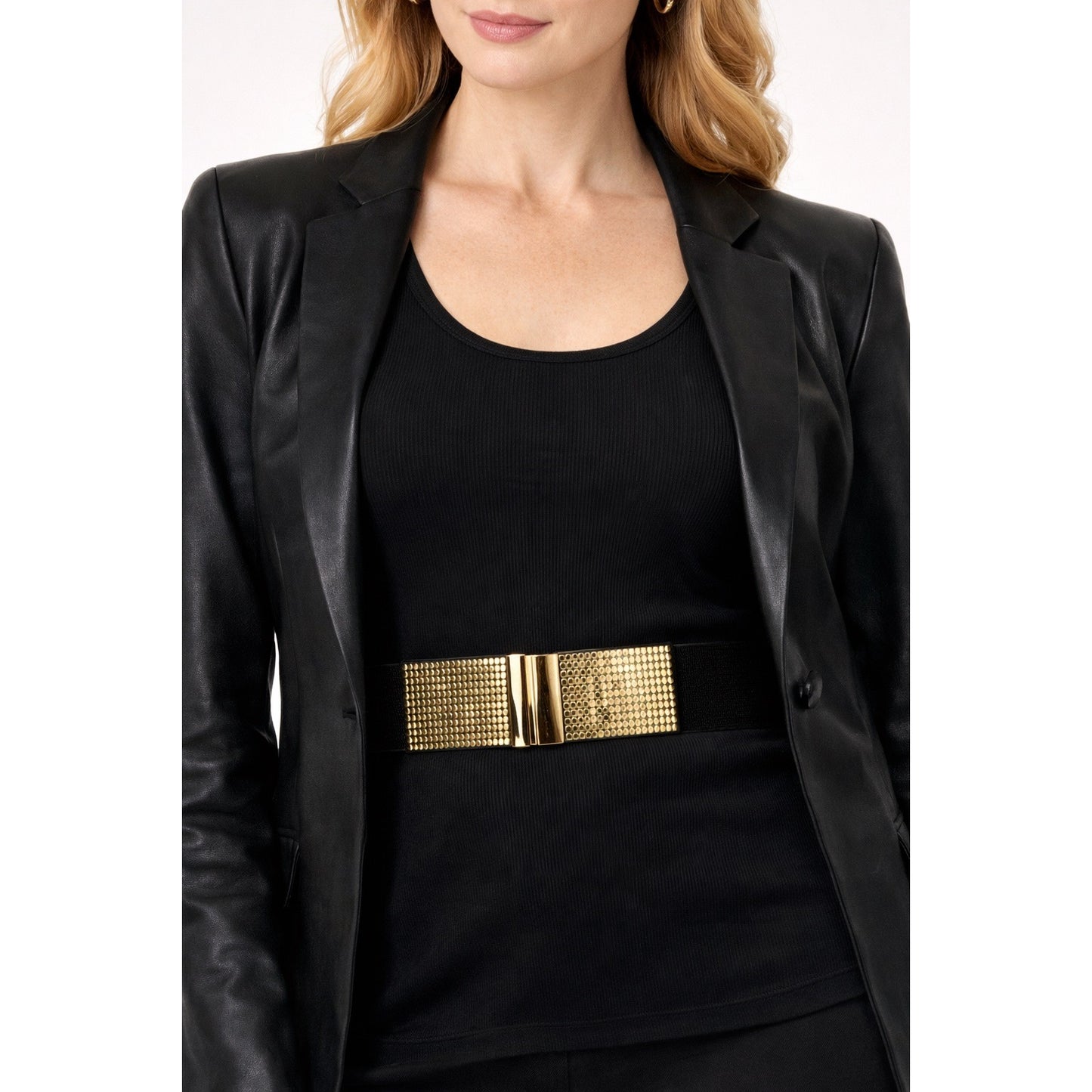 Y2K Etc. Black Elastic Waist Belt with Gold Metal Stretch Buckle Size SM