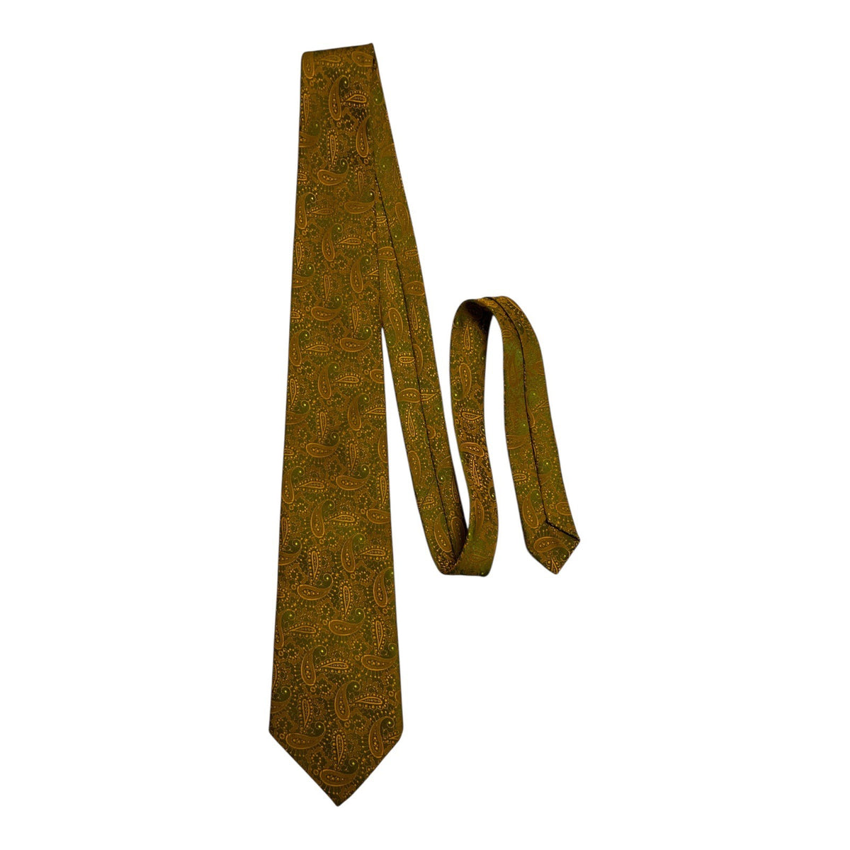 Vintage 1960s Superba Paisley Tie Olive Green Gold Dacron 54 Inch