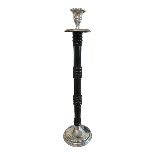 Godinger 18.5” Black & Silver Candlestick Holder – Aluminum & Wood – Vintage Decor