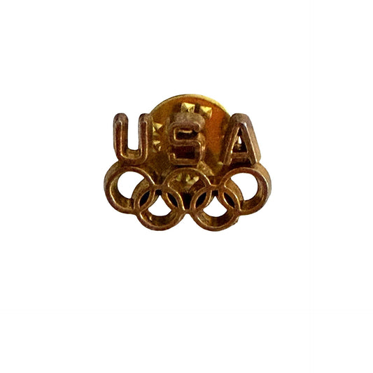 Vintage USA Olympic Rings Lapel Pin Gold Tone Team USA Sports Collectible