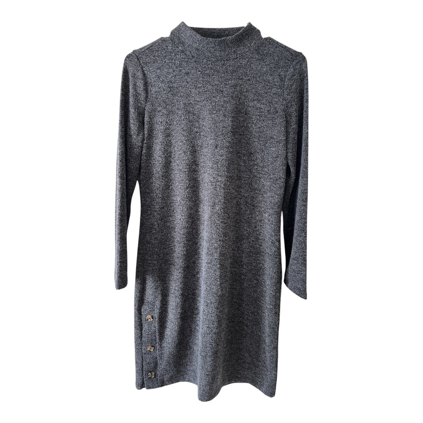 Banana Republic Petite Gray Knit Sweater Dress Mock Neck Button Hem Size S NWT