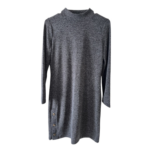 Banana Republic Petite Gray Knit Sweater Dress Mock Neck Button Hem Size S NWT