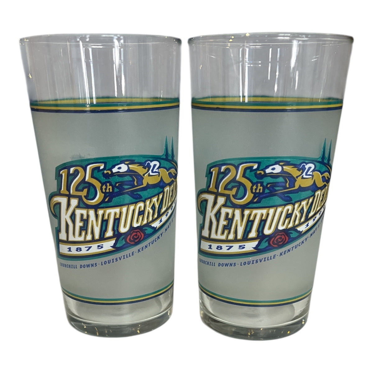 1999 Kentucky Derby 125th Anniversary Mint Julep Glasses Set of 2 Churchill Downs