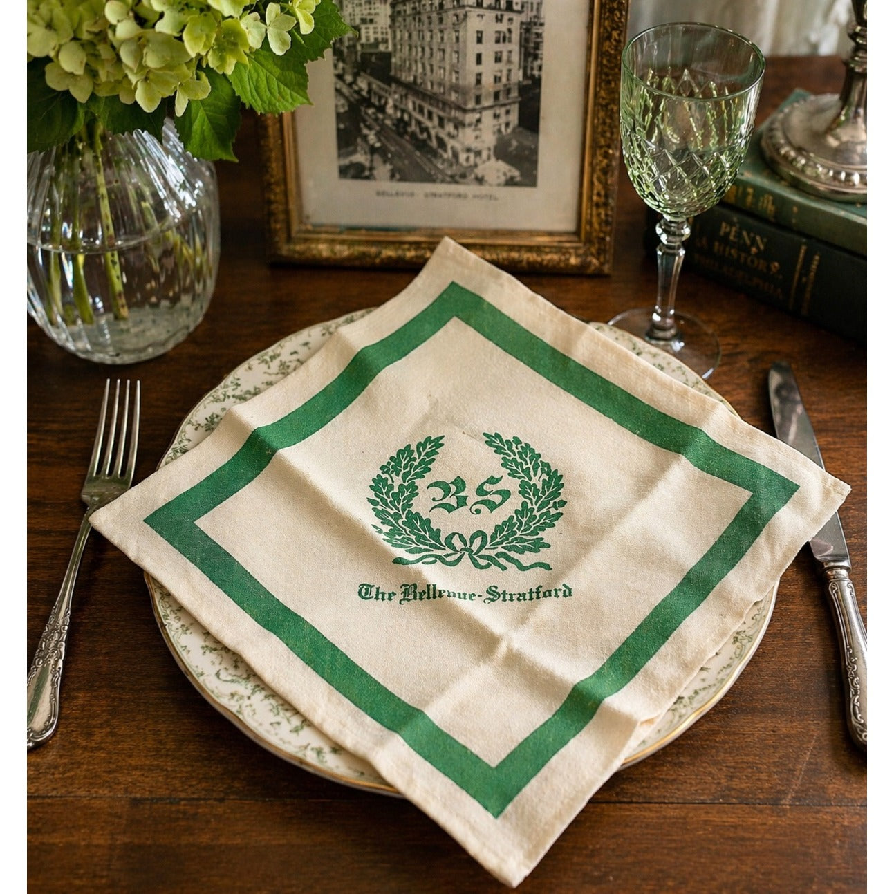 Vintage Bellevue Stratford Linen Napkin Philadelphia Hotel Souvenir 15.5x16