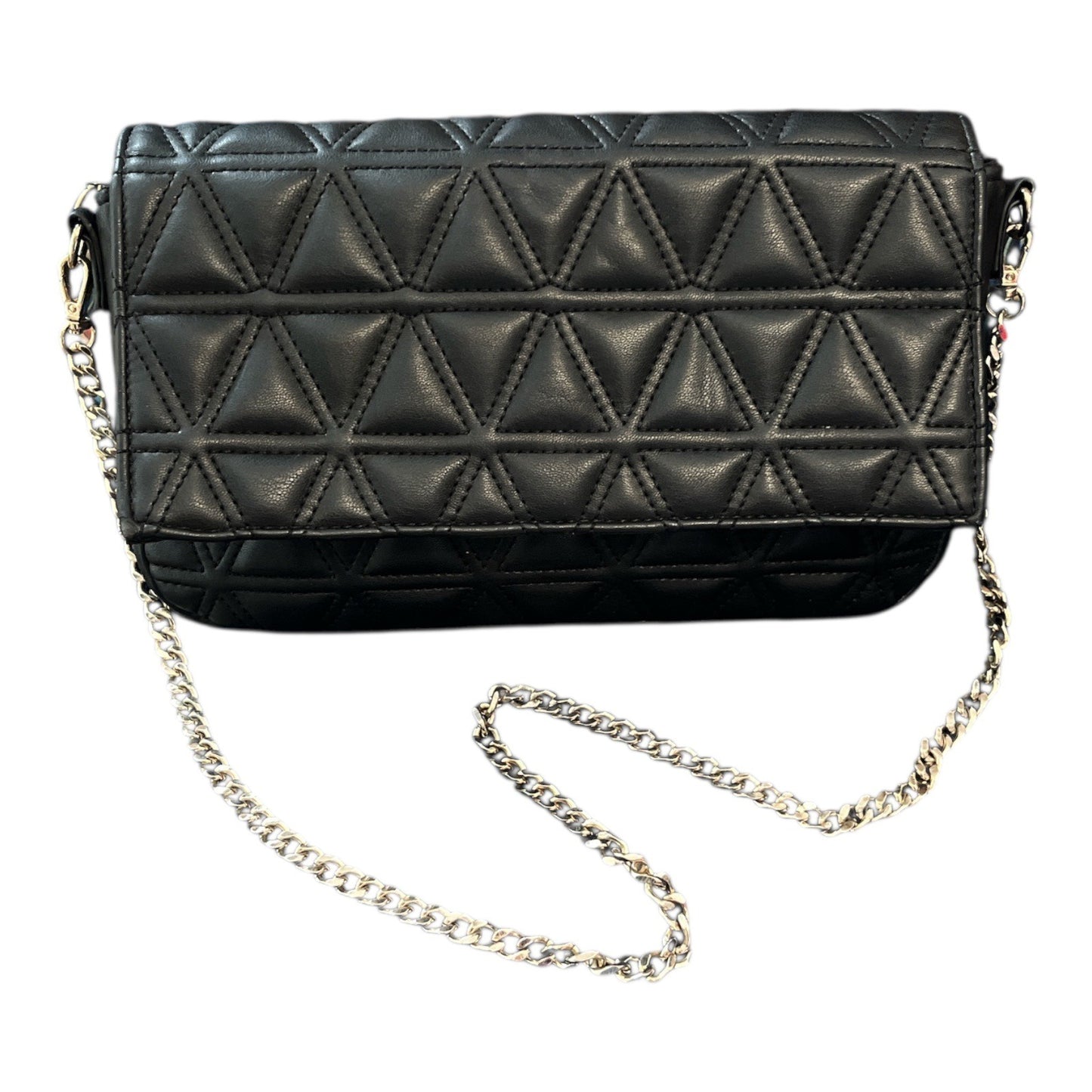 Express Quilted Faux Leather Crossbody Bag – Black – Gold Chain Strap – 6 x 11 x 1.5 in – 14” Drop