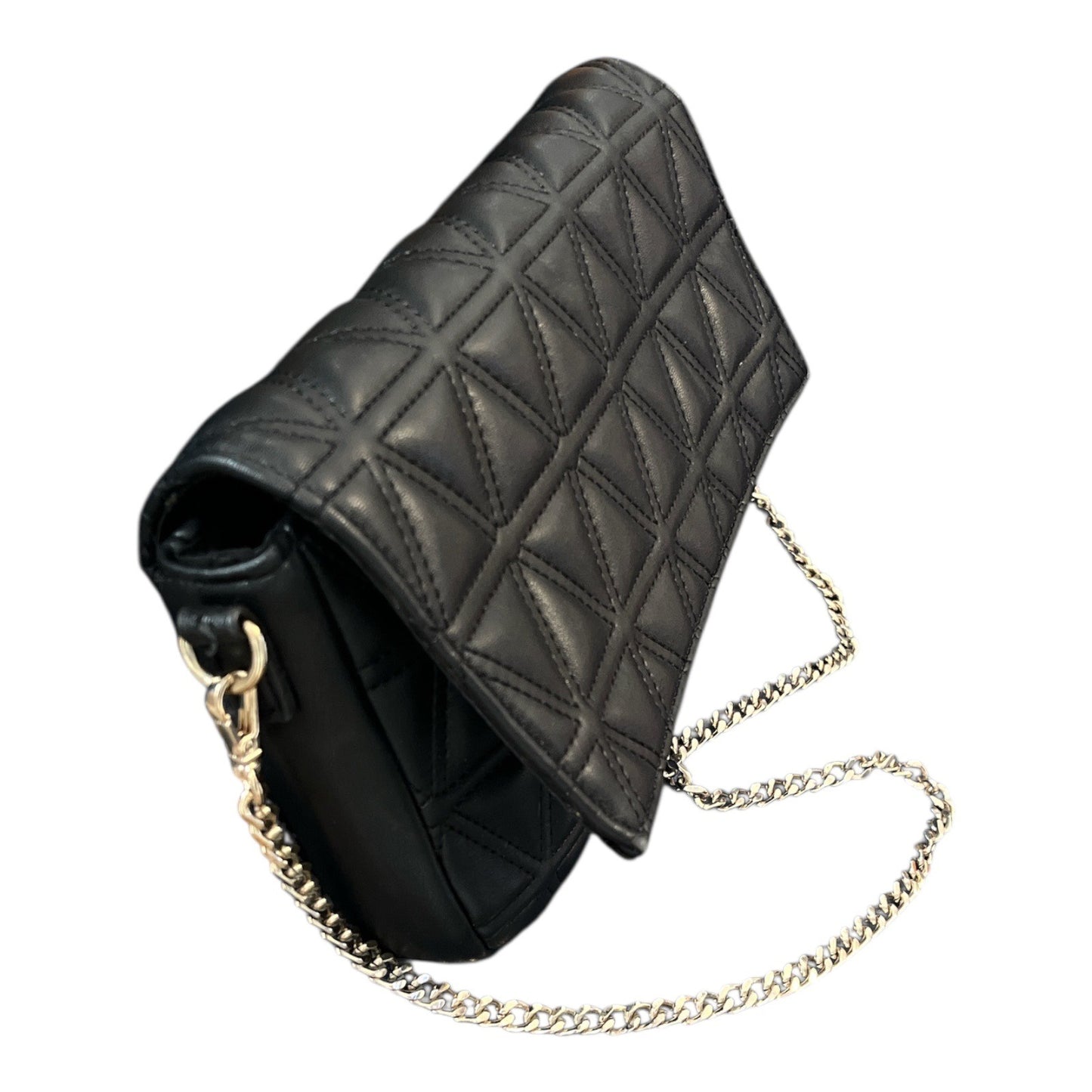 Express Quilted Faux Leather Crossbody Bag – Black – Gold Chain Strap – 6 x 11 x 1.5 in – 14” Drop