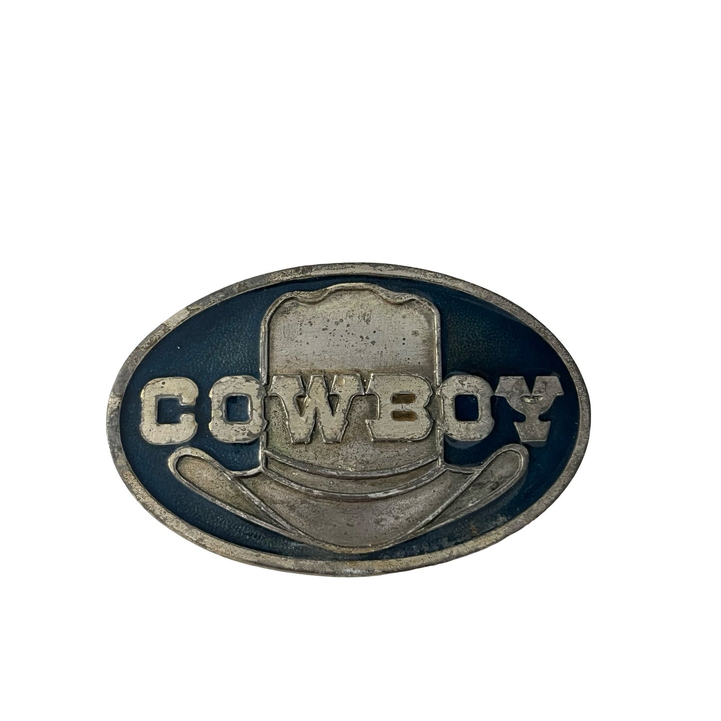 Vintage 1978 Captain Hawks Sky Patrol Cowboy Belt Buckle Blue Enamel Western Made USA