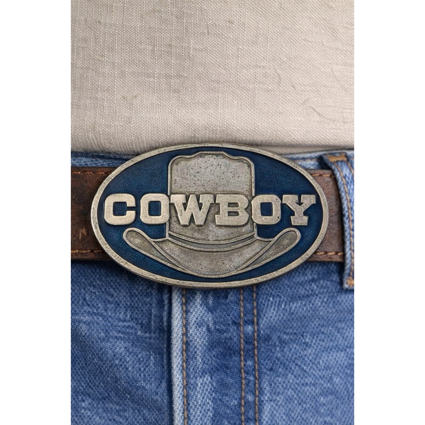 Vintage 1978 Captain Hawks Sky Patrol Cowboy Belt Buckle Blue Enamel Western Made USA