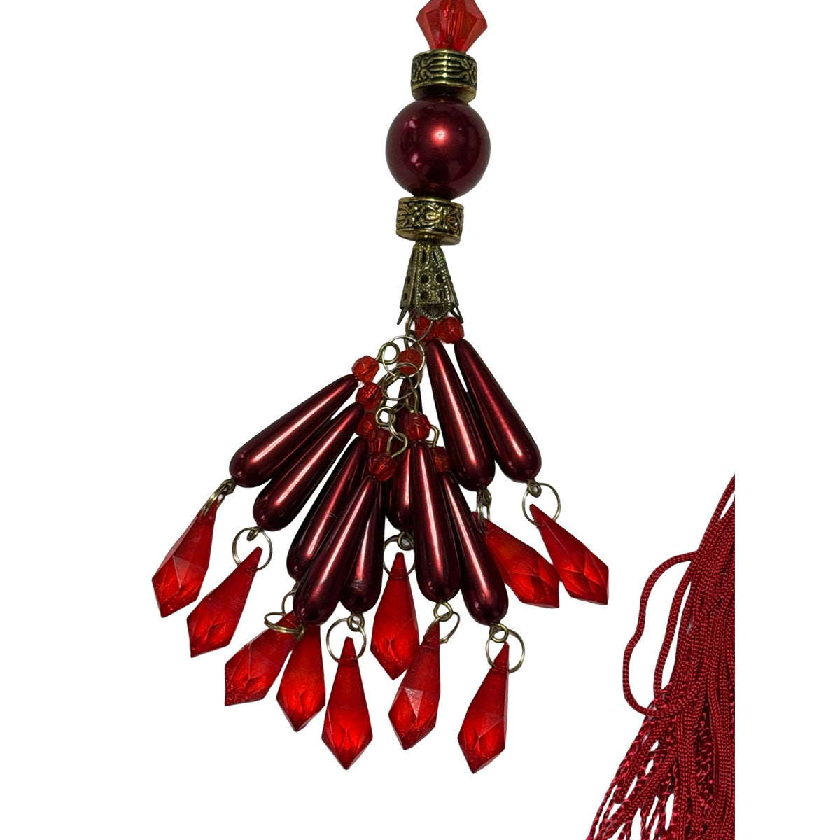 Burgundy Red Gold Christmas Ornament Lot Ballet Slippers Tassel Beaded Chandelier