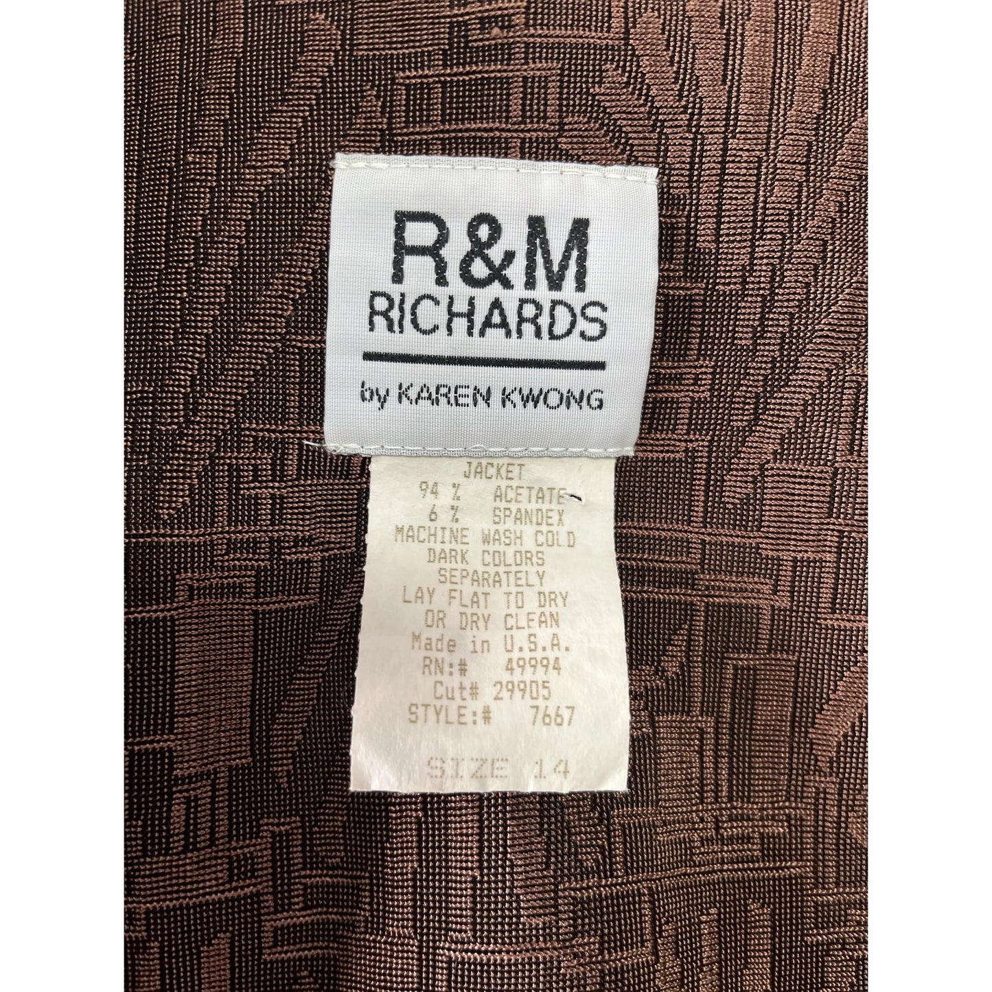 R&M Richards by Karen Kwong Women’s Jacket – Size 14 – Brown Abstract Pattern