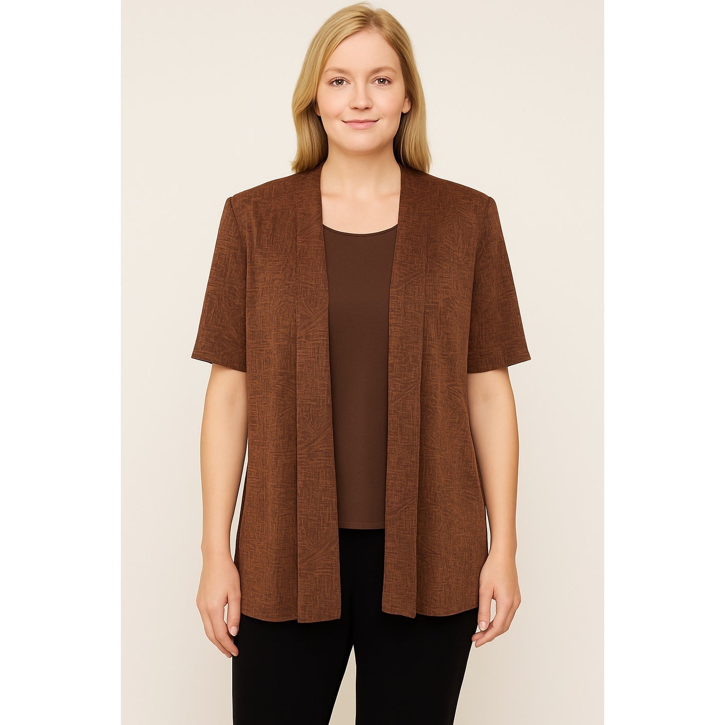 R&M Richards by Karen Kwong Women’s Jacket – Size 14 – Brown Abstract Pattern