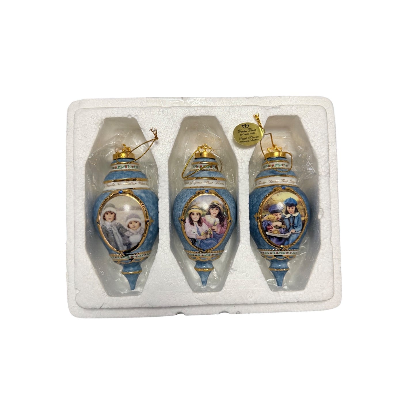 Vintage Chantal Poulin Sisters Tender Times Shared Moments Porcelain Ornaments Set of 3