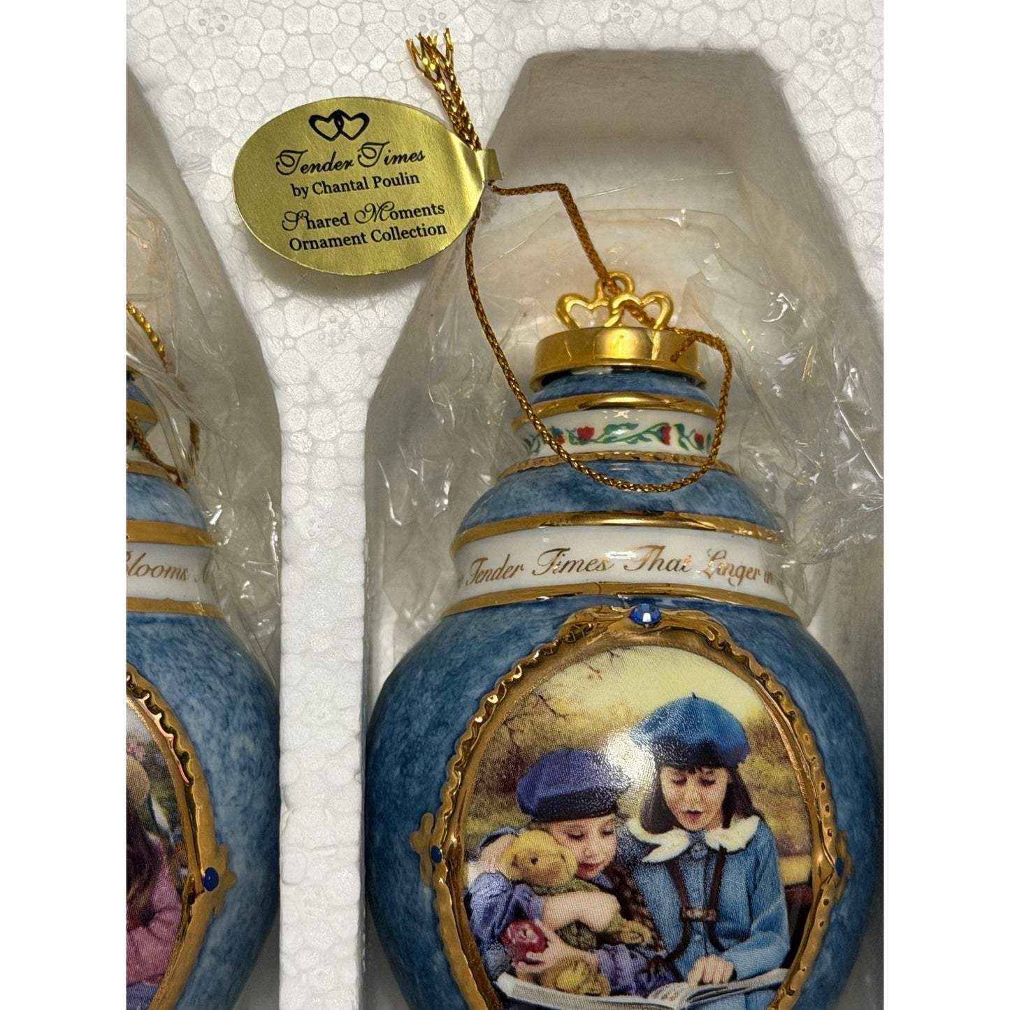 Vintage Chantal Poulin Sisters Tender Times Shared Moments Porcelain Ornaments Set of 3