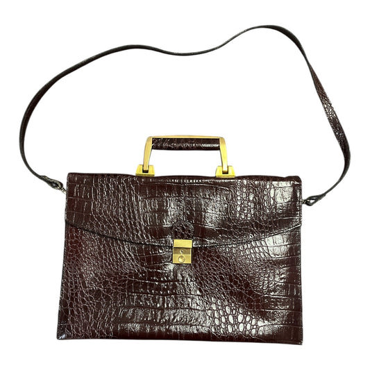 Vintage Subhaus Croc-Embossed Genuine Leather Satchel – Reddish Brown – Made in Korea – 9 x 13.5 x 4 in – 9” Drop