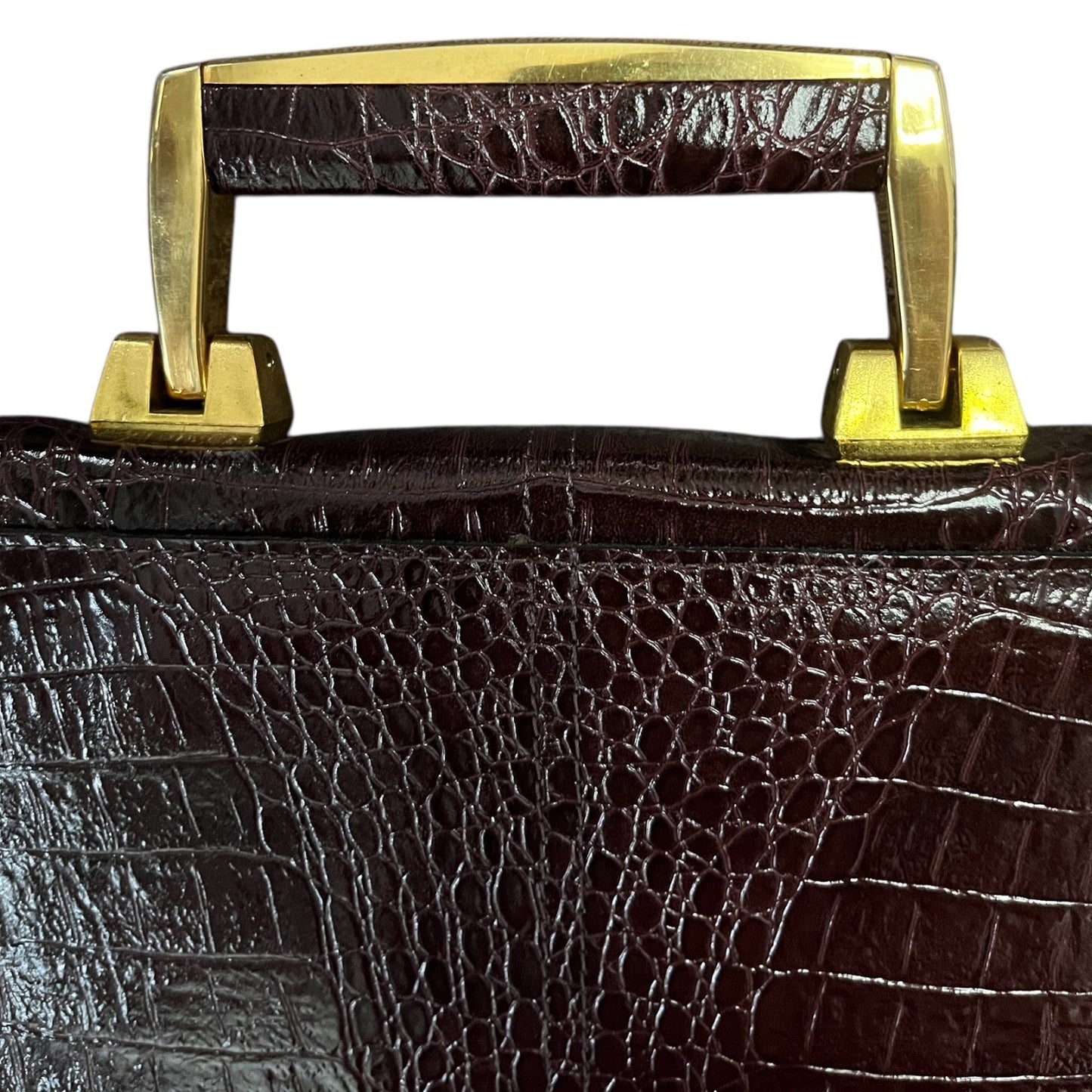 Vintage Subhaus Croc-Embossed Genuine Leather Satchel – Reddish Brown – Made in Korea – 9 x 13.5 x 4 in – 9” Drop