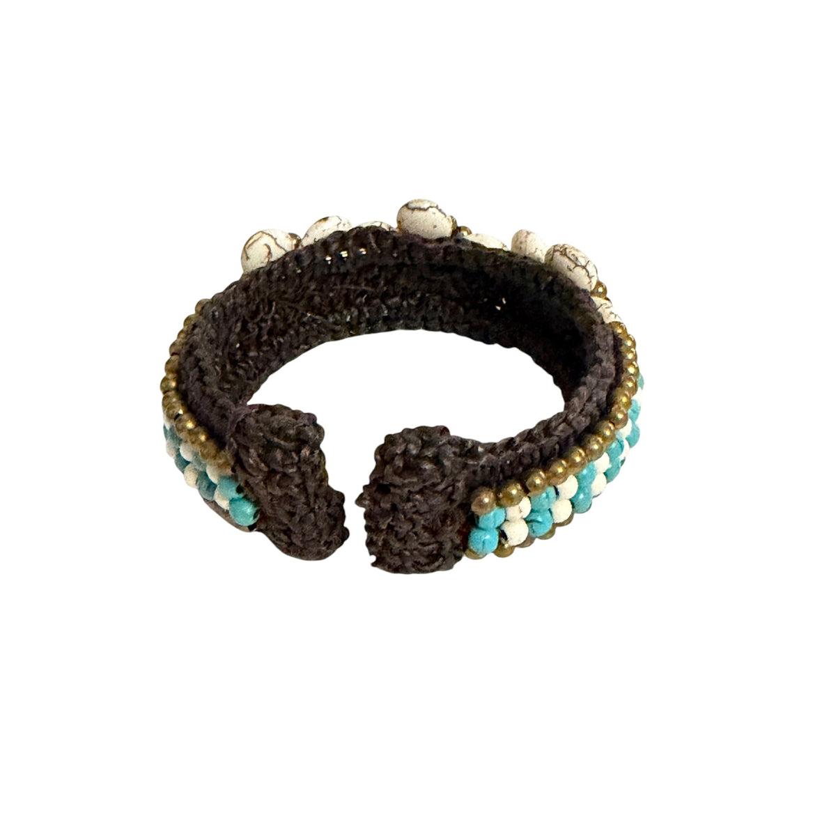 Handmade Turquoise Howlite Flower Beaded Macrame Cuff Bracelet Boho