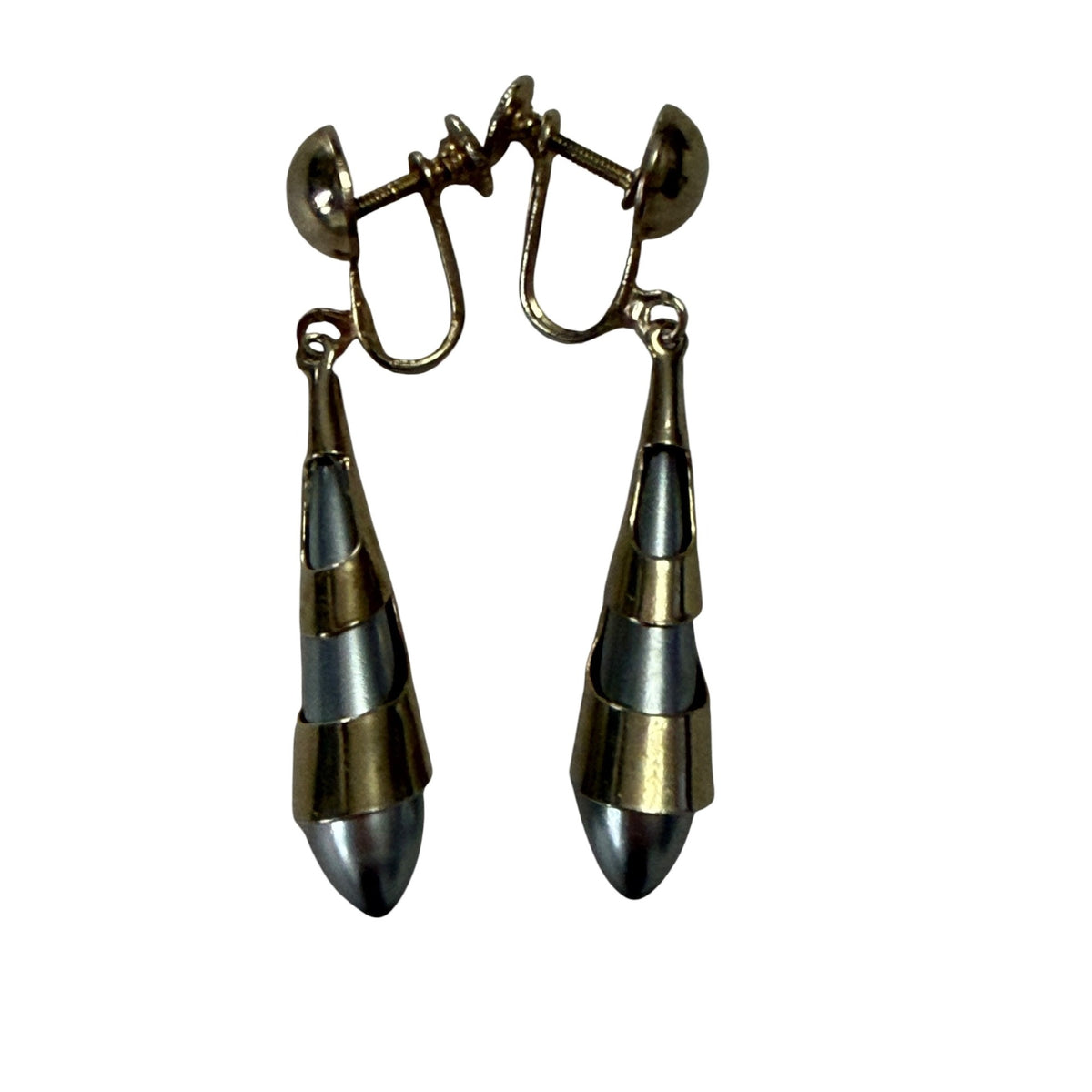 Vintage 1950s 1960s Two Tone Atomic Modernist Screw Back Dangle Earrings 2 Inch