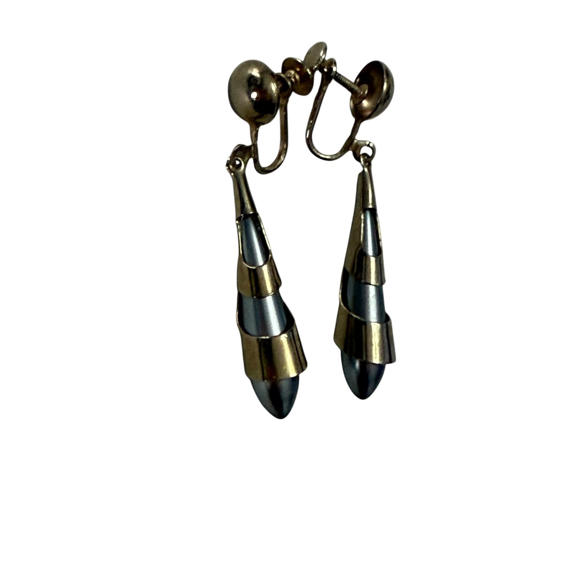 Vintage 1950s 1960s Two Tone Atomic Modernist Screw Back Dangle Earrings 2 Inch