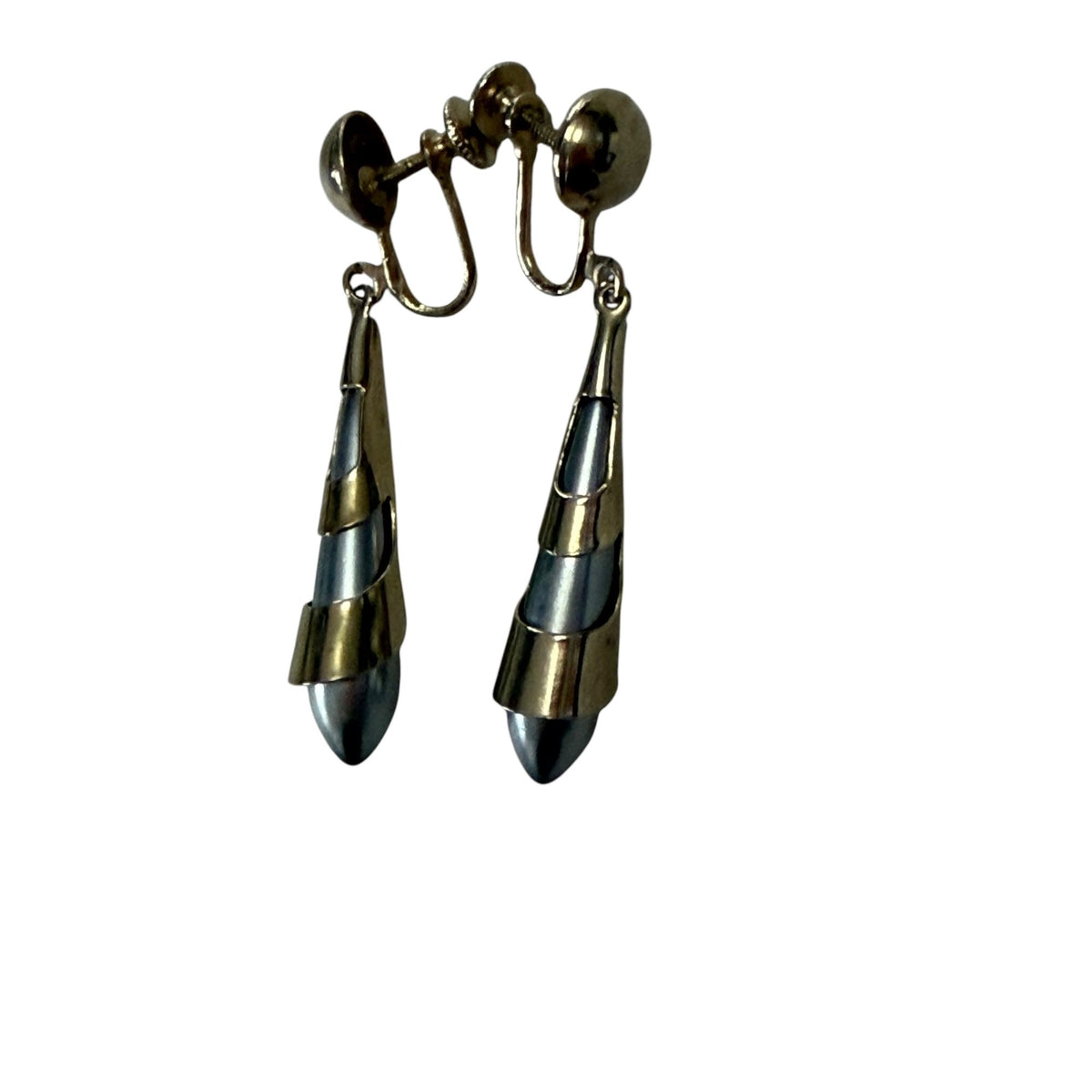 Vintage 1950s 1960s Two Tone Atomic Modernist Screw Back Dangle Earrings 2 Inch