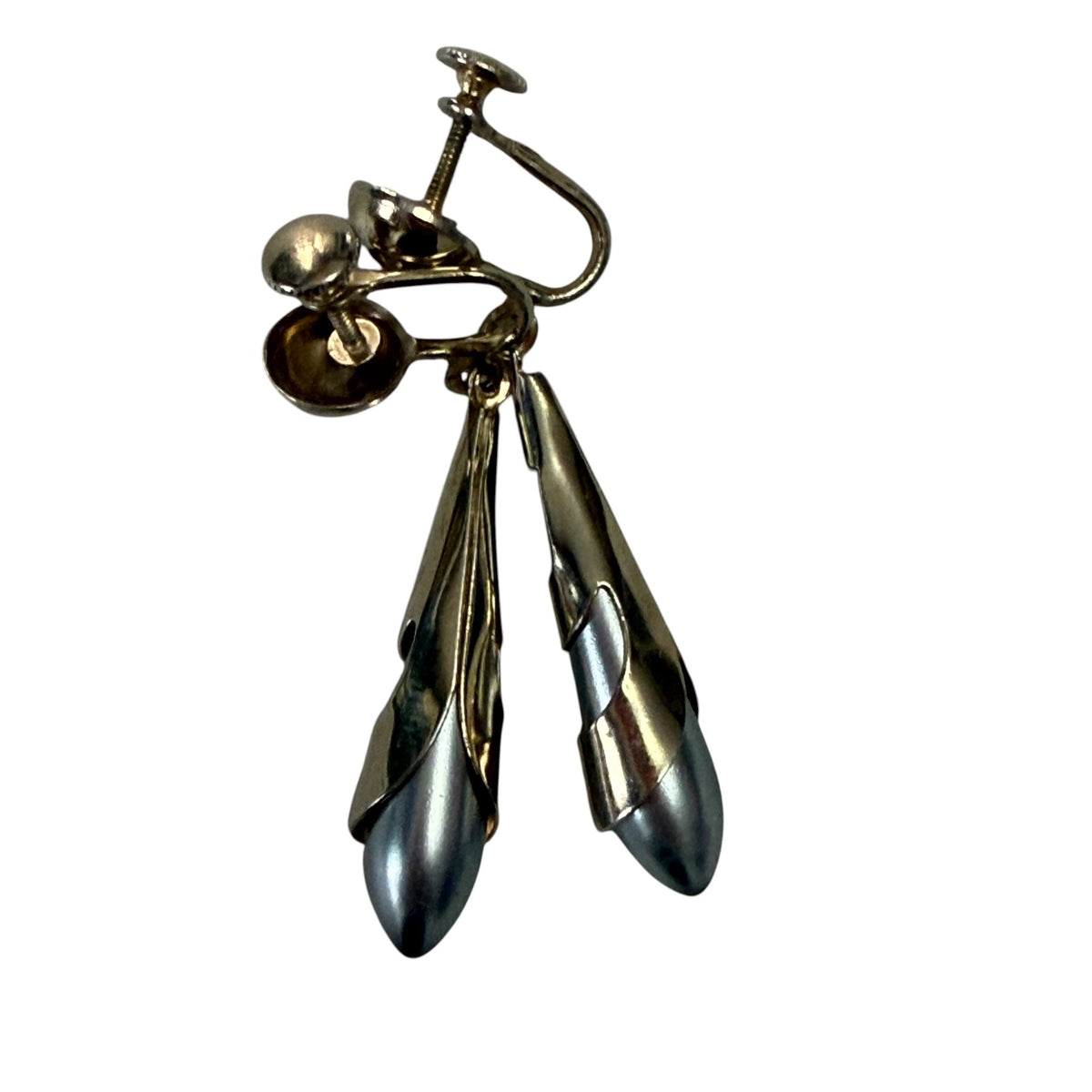 Vintage 1950s 1960s Two Tone Atomic Modernist Screw Back Dangle Earrings 2 Inch