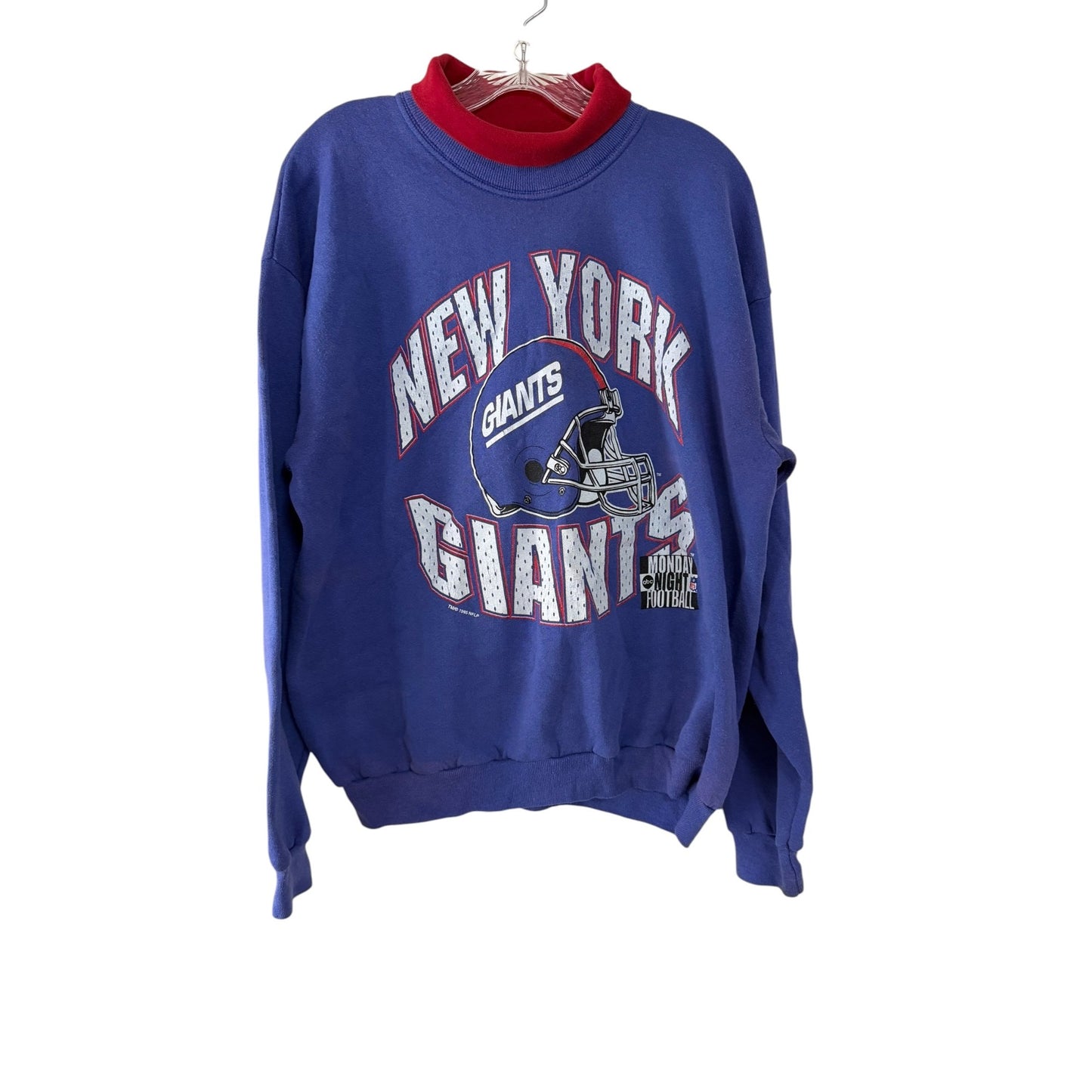 Vintage 1990 New York Giants Monday Night Football Sweatshirt XL USA Blue Mock Neck NFL