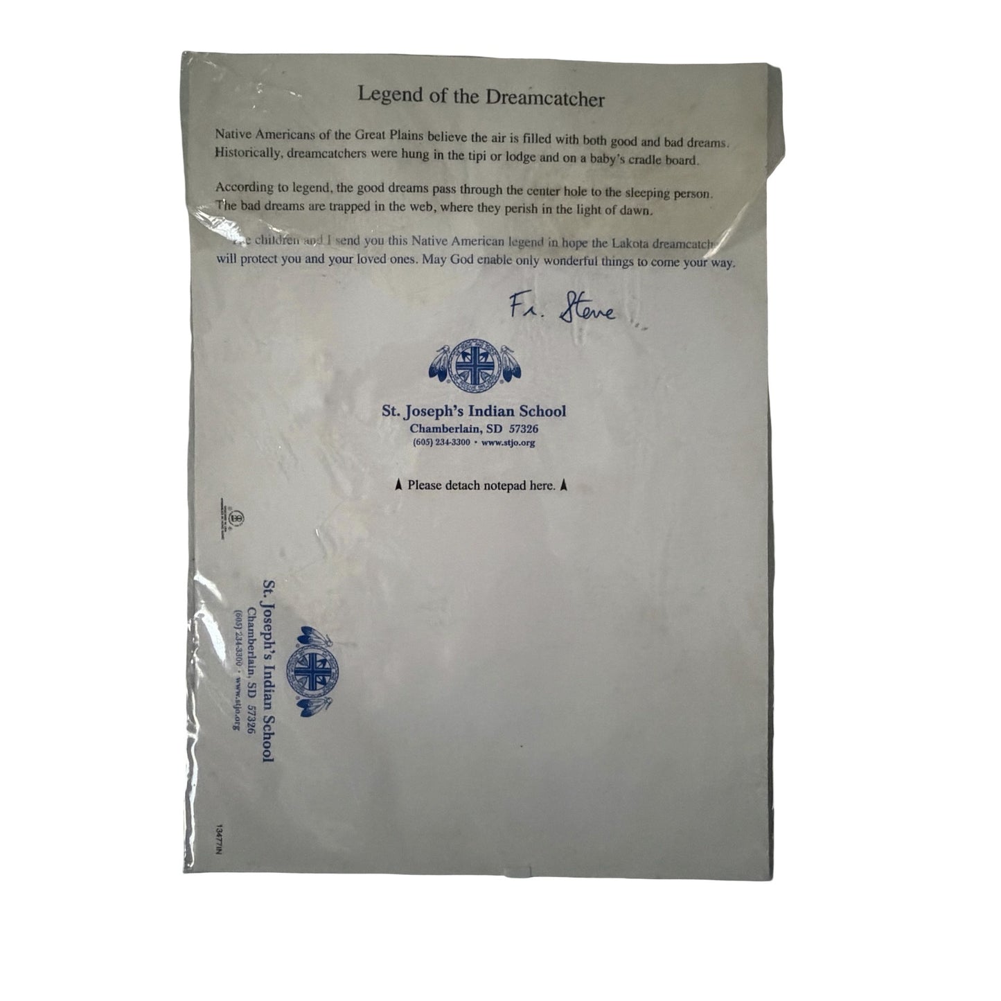 St. Joseph's Indian School Dreamcatcher Keychain Note Pad Set Lakota Sioux Donation Gift