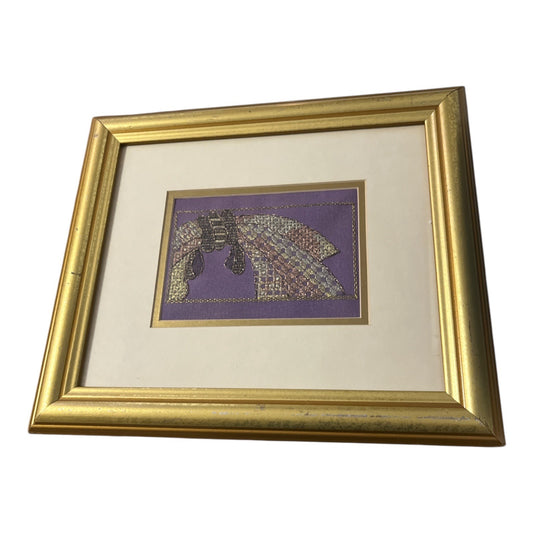 Vintage Metallic Needlepoint Bow Art – Hand-Stitched Embroidery – Gold Framed 14x12