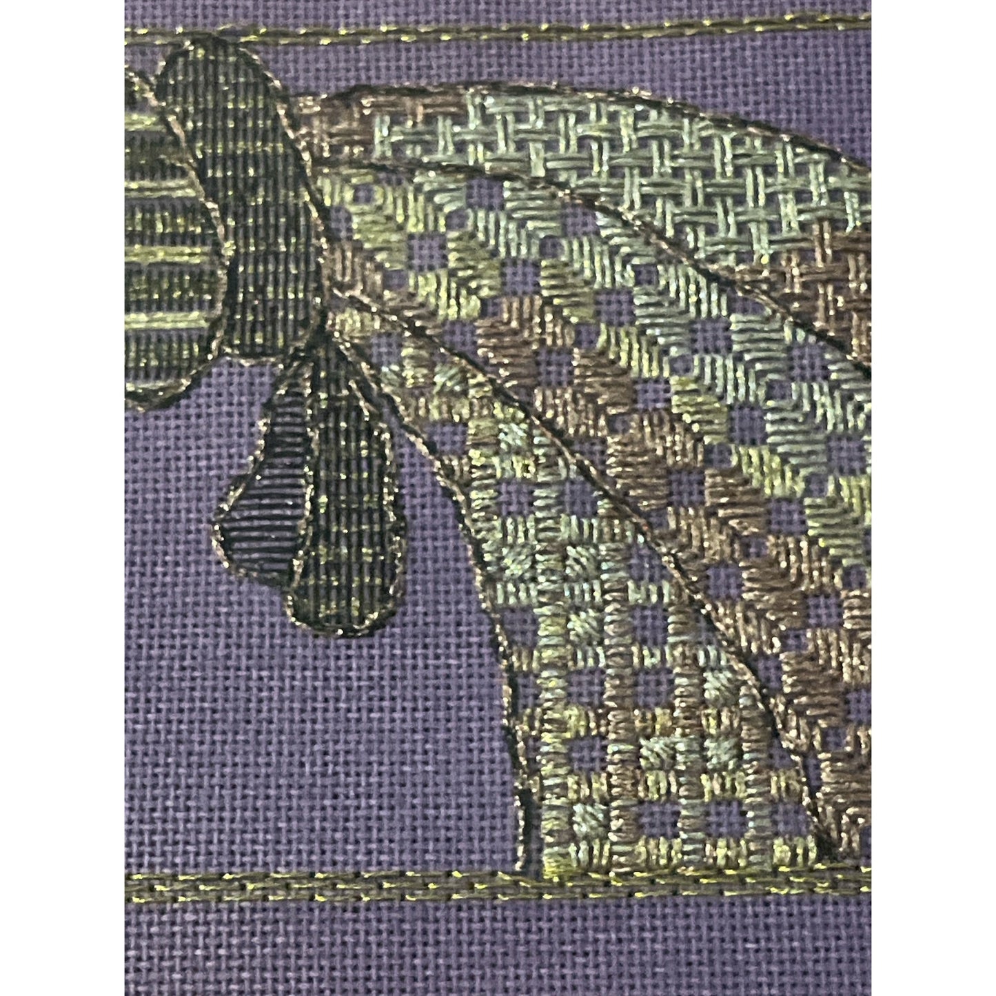 Vintage Metallic Needlepoint Bow Art – Hand-Stitched Embroidery – Gold Framed 14x12