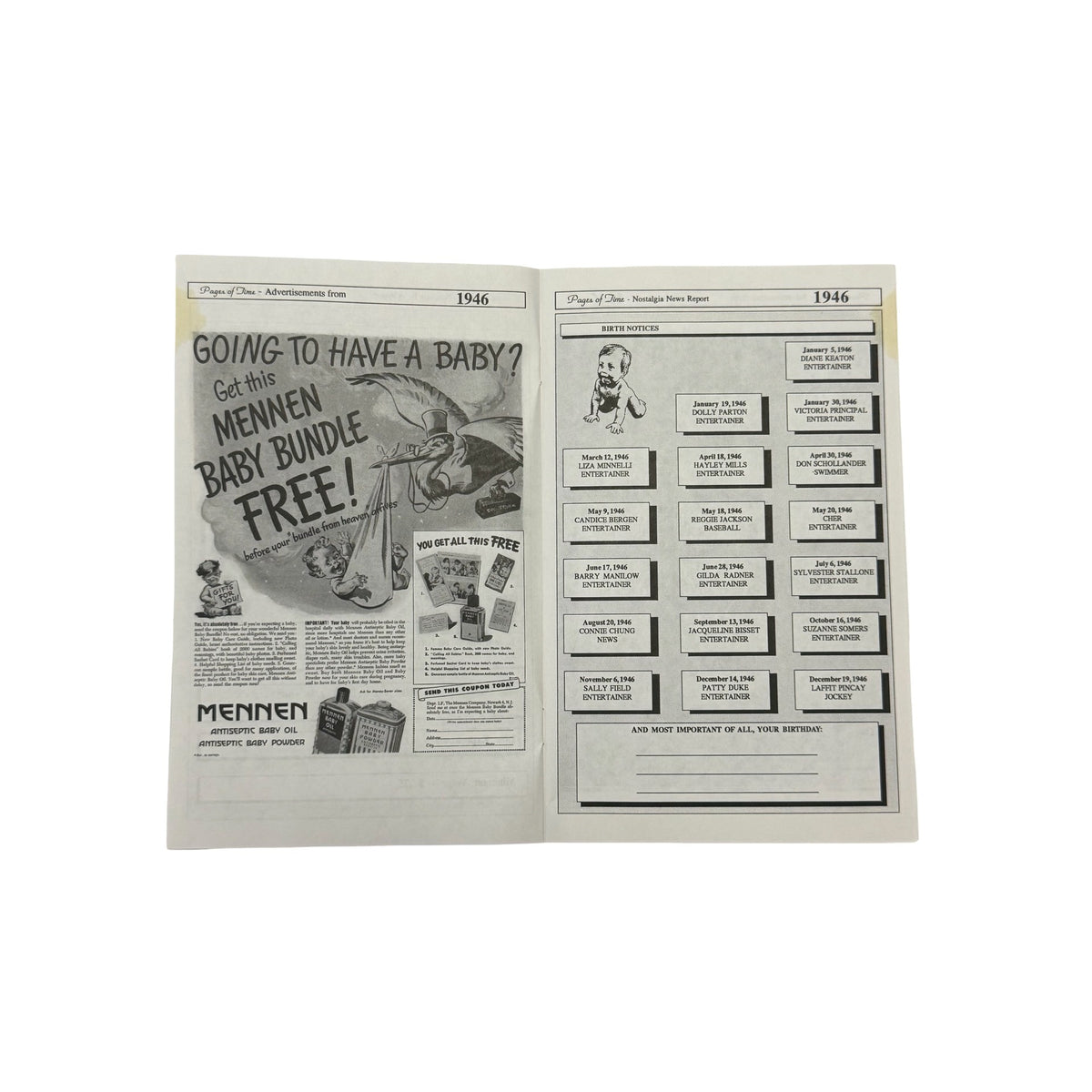 Pages of Time 1946 Nostalgia News Report Birthday Year Book Vintage Ads History