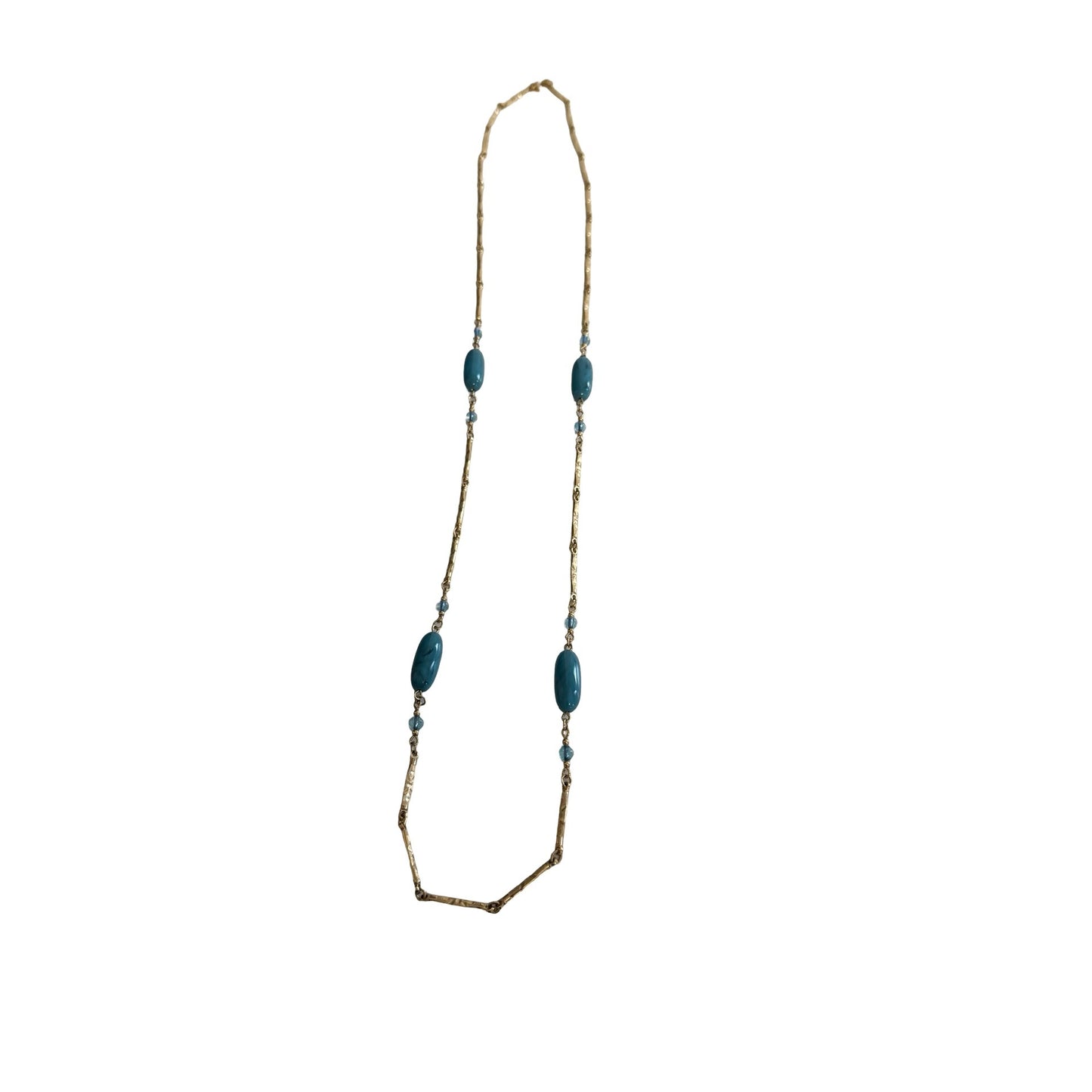 Vintage Sarah Coventry Blue Bead Gold Tone Station Necklace 34 Inch