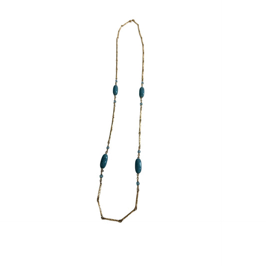 Vintage Sarah Coventry Blue Bead Gold Tone Station Necklace 34 Inch