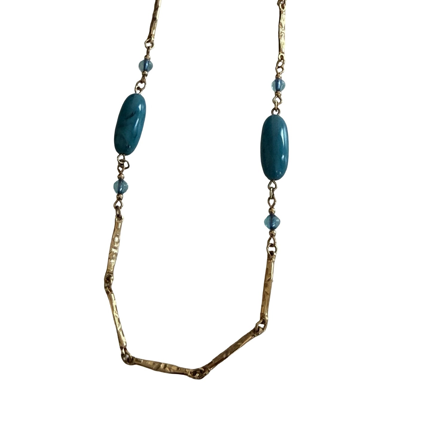Vintage Sarah Coventry Blue Bead Gold Tone Station Necklace 34 Inch