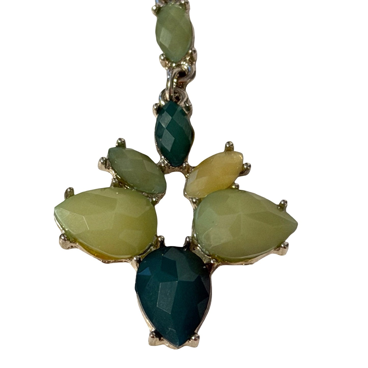 Green & Yellow Faceted Rhinestone Chandelier Dangle Earrings Silver Tone