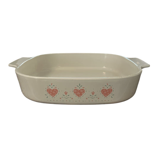 Corning Ware Casserole Dish – Country Heart Pattern – Square Baking Dish – 8x8 – Vintage USA