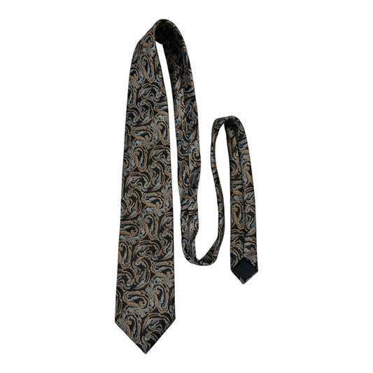 Vintage Botany 500 Paisley Tie – Black, Tan &amp; Gray – 54” Long