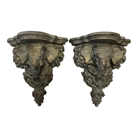Set of 2 Kirkland's Elephant Wall Shelves – Ornate Safari Theme Sconces Jungle Decor