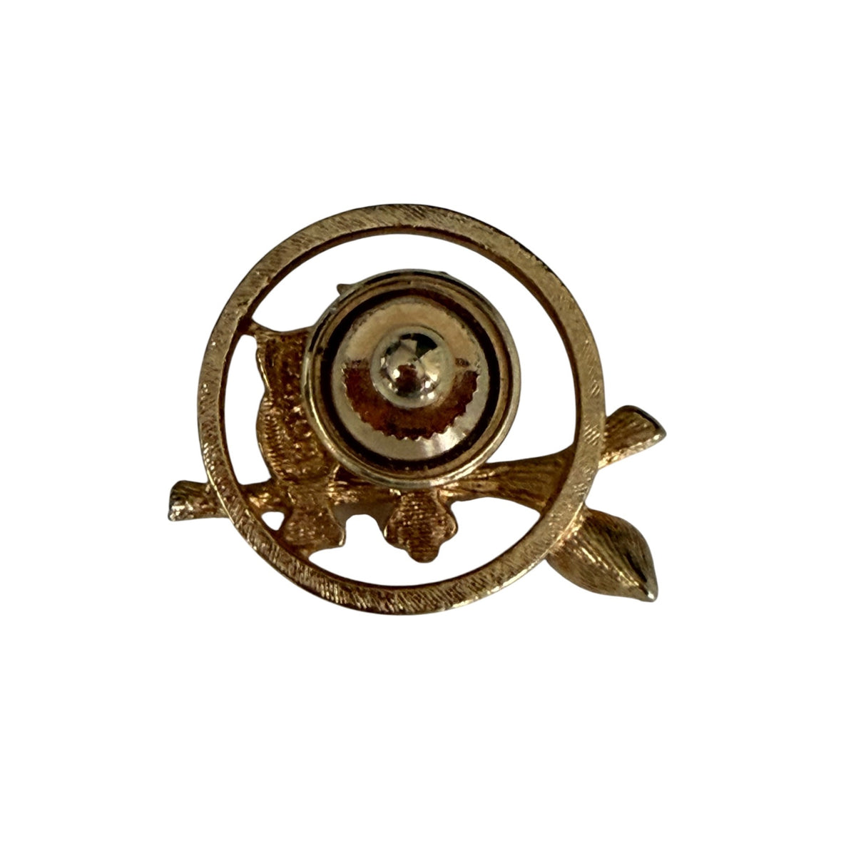 Vintage Avon Two Owls on Branch Gold Tone Lapel Pin Tie Tack 3/4"