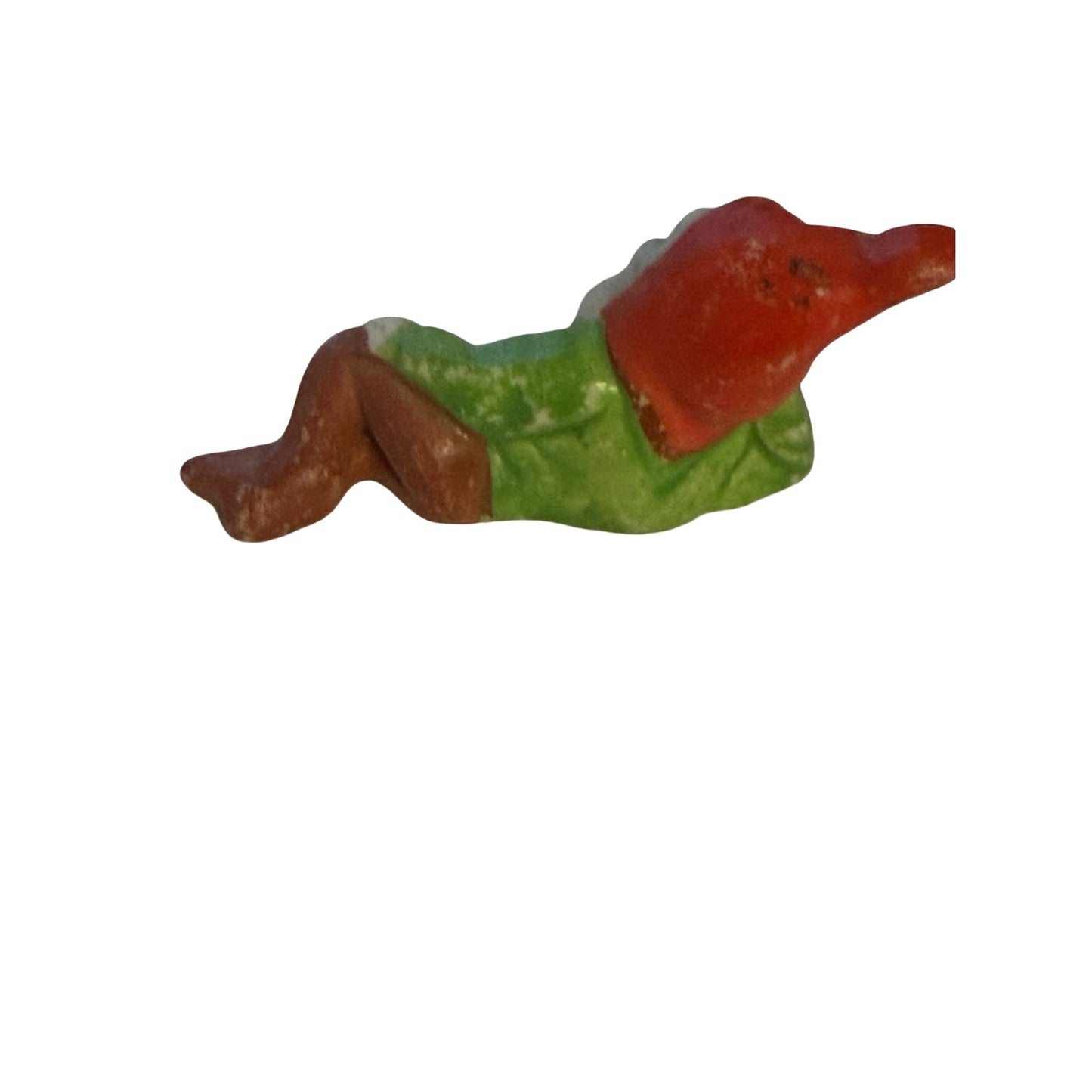 Vintage Miniature Ceramic Reclining Gnome Figurine Elf Pixie Red Hat 2.5"