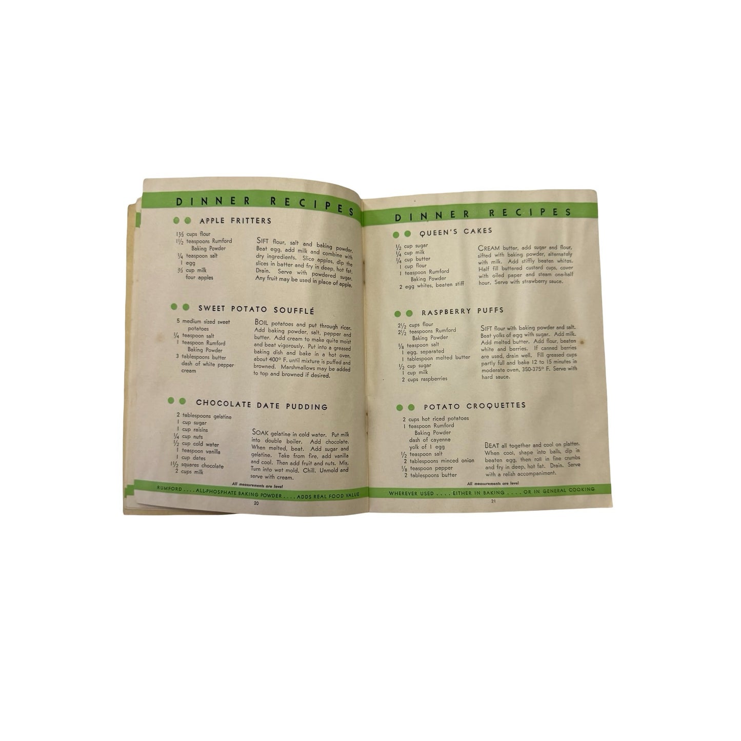 Vintage 1931 Rumford Cookbook 32 Menus 72 Recipes Advertising Recipe Booklet