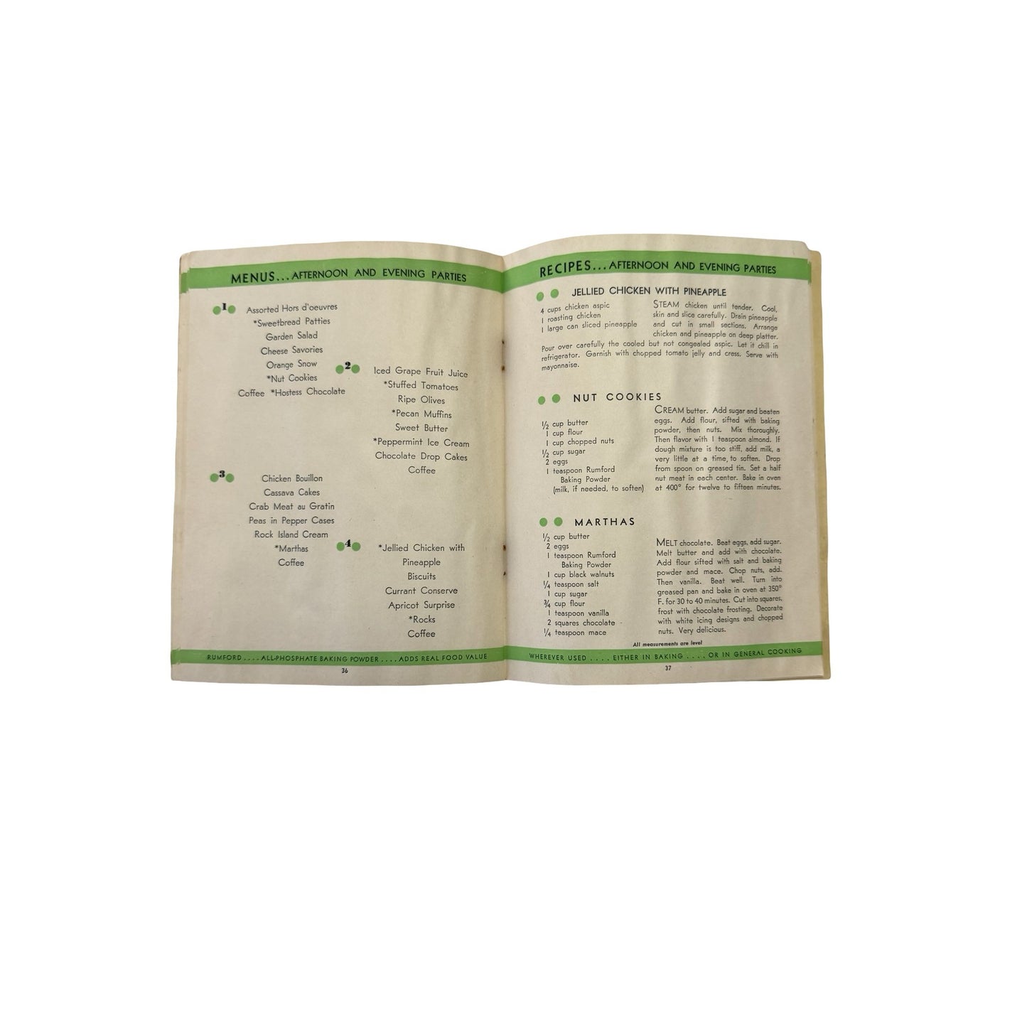 Vintage 1931 Rumford Cookbook 32 Menus 72 Recipes Advertising Recipe Booklet