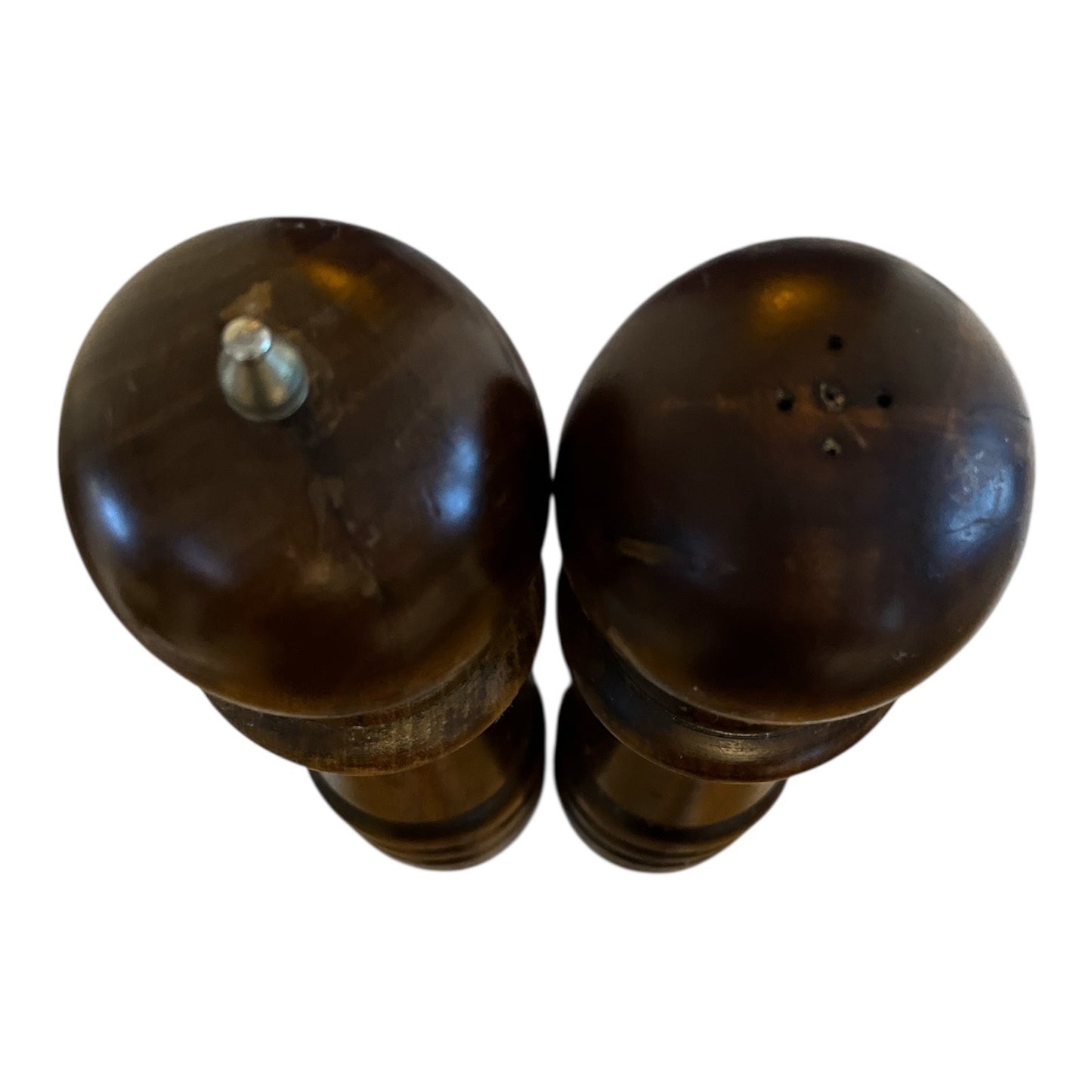 Vintage Goodwood Salt and Pepper Mill Set – Hand-Turned Wood – Made in Taiwan R.O.C. – 1970s–1980s – 13" Tall