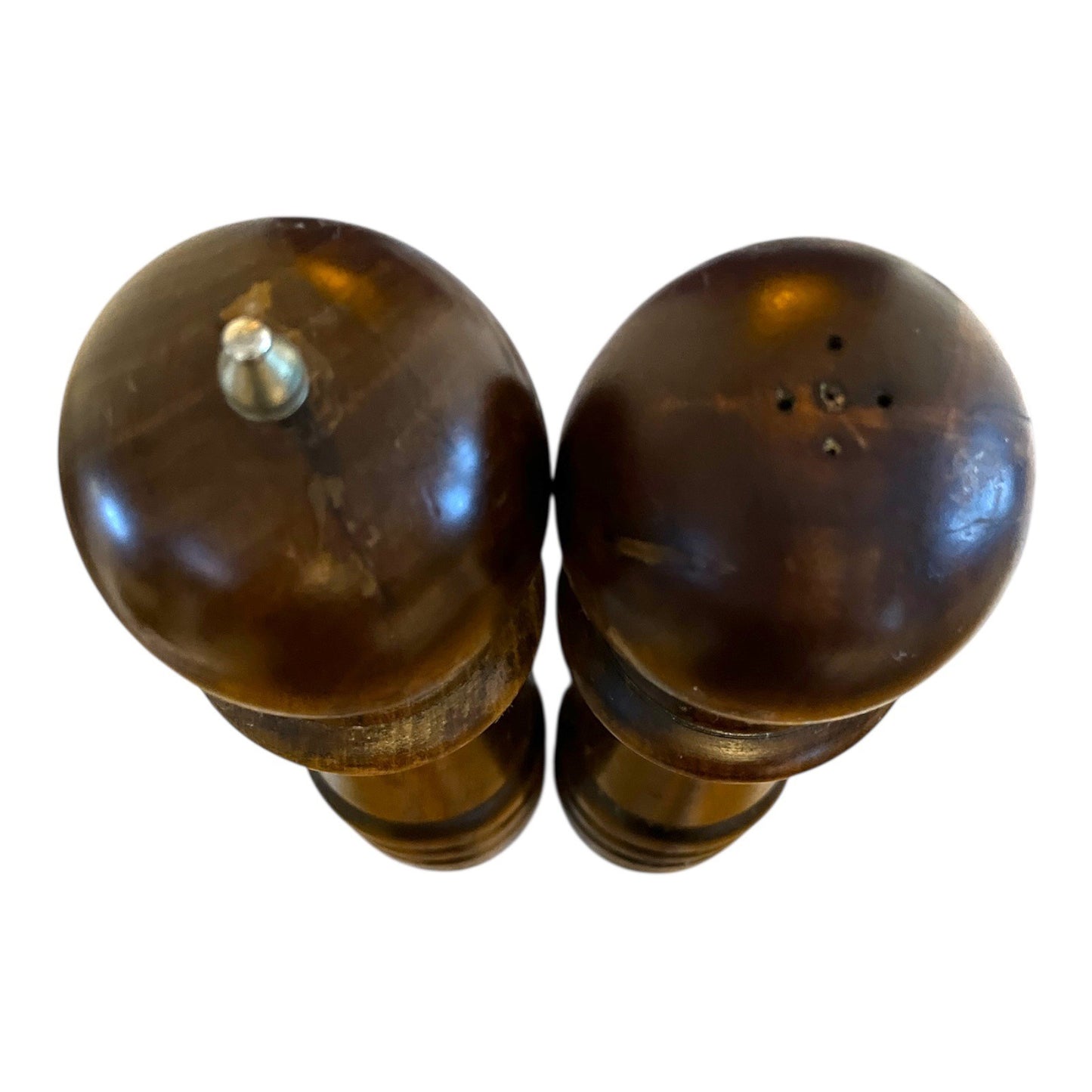 Vintage Goodwood Salt and Pepper Mill Set – Hand-Turned Wood – Made in Taiwan R.O.C. – 1970s–1980s – 13" Tall