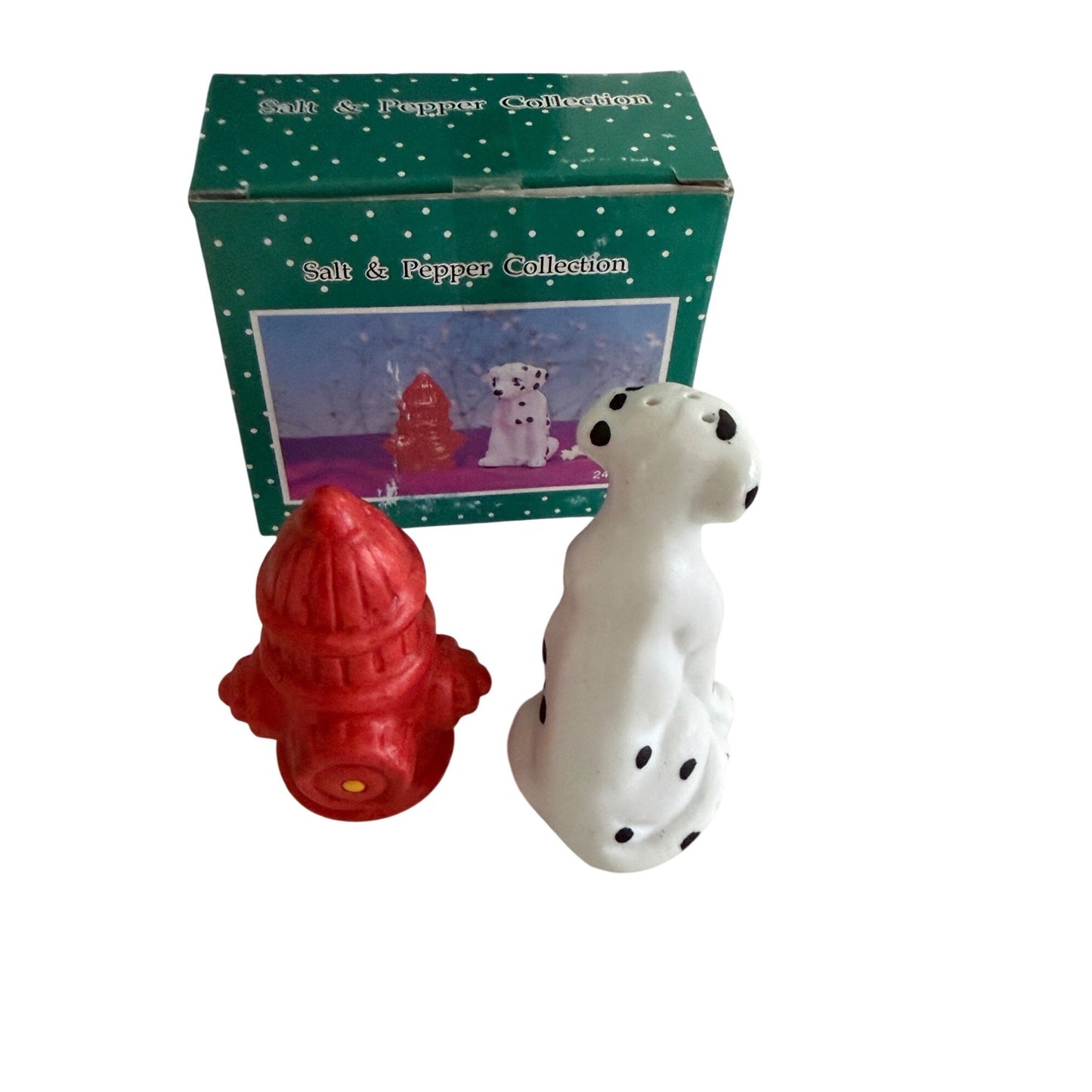 Vintage Young’s Inc Dalmatian & Fire Hydrant Salt and Pepper Shakers With Box