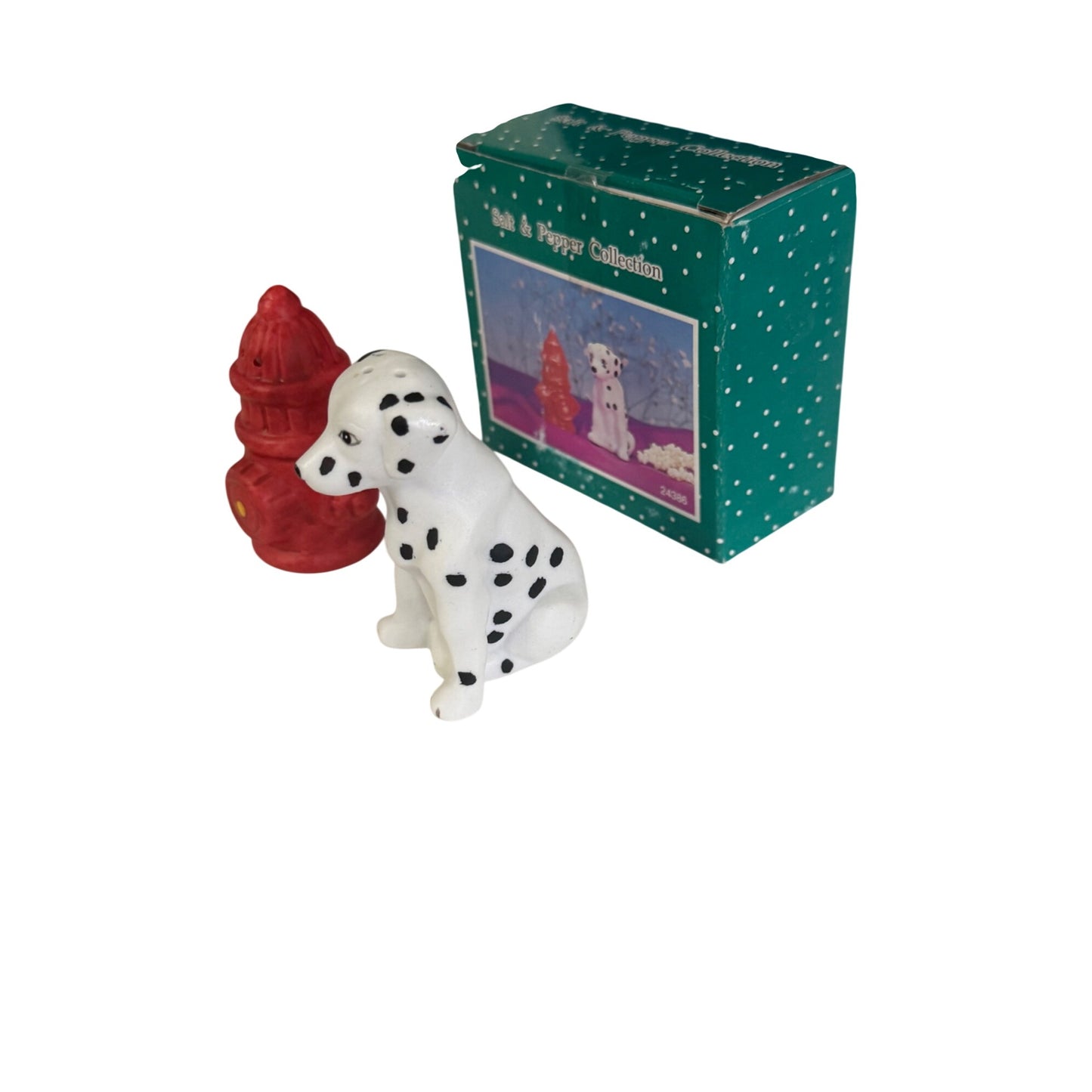Vintage Young’s Inc Dalmatian & Fire Hydrant Salt and Pepper Shakers With Box