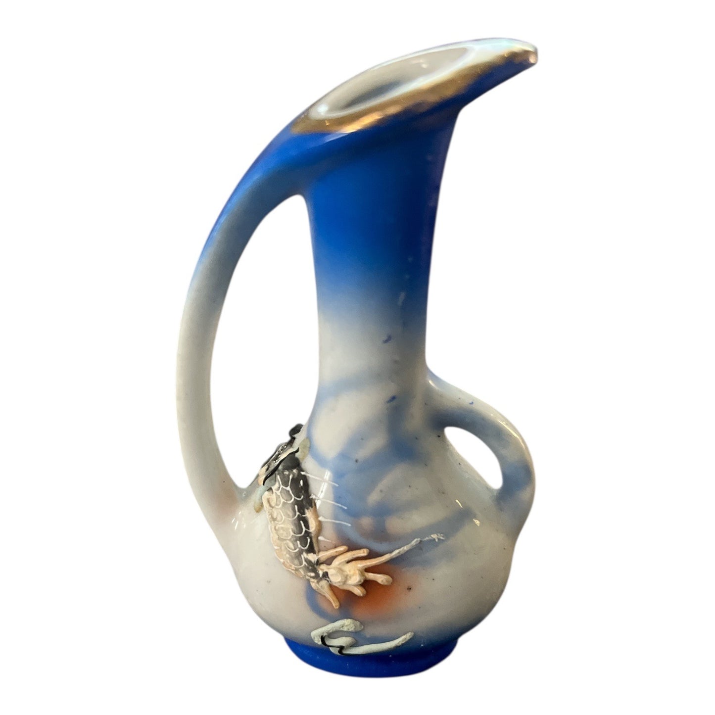 Vintage Japanese Dragonware Moriage Mini Pitcher – Blue with Raised Dragon Design