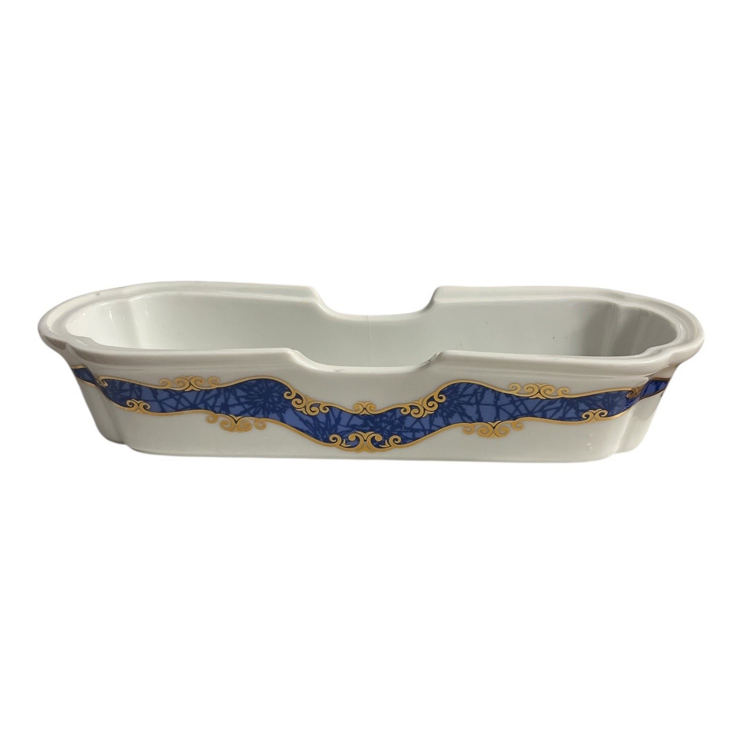 Vintage My Life Azabu Tatsumi Japanese Porcelain Chopstick / Utensil Rest Blue Gold Scroll