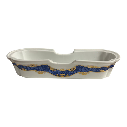 Vintage My Life Azabu Tatsumi Japanese Porcelain Chopstick / Utensil Rest Blue Gold Scroll