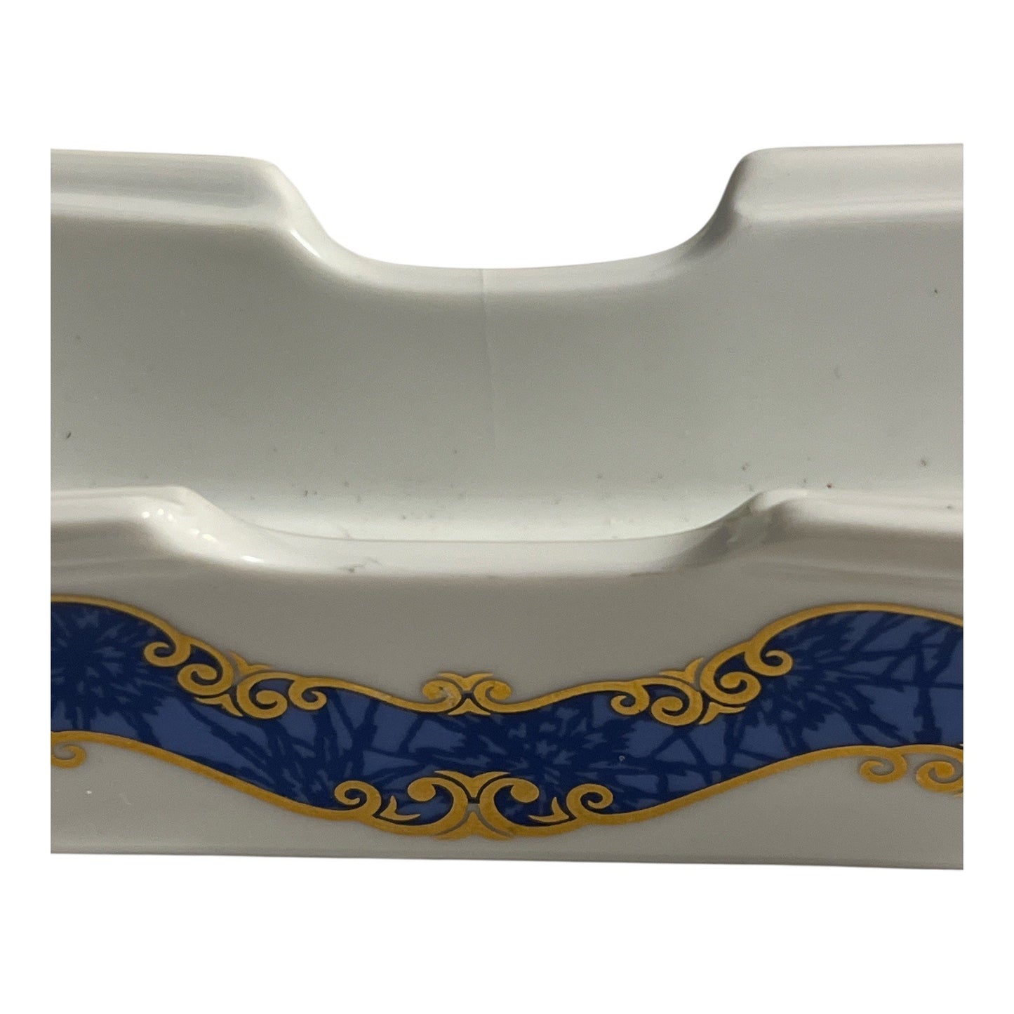 Vintage My Life Azabu Tatsumi Japanese Porcelain Chopstick / Utensil Rest Blue Gold Scroll