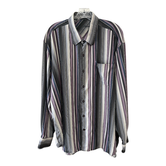 Vtg Tommy Bahama Men’s XXL Striped Shirt – Silk Blend Button Down, Gray Purple Black, 54" Chest